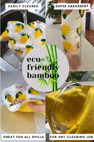 Benefits of  using Lovely for Planet bamboo dishcloth. Easily cleaned, super absorbent, great for all spills and for any cleaning job