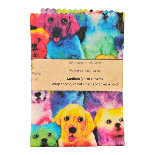 Medium Beeswax Wrap - Rainbow Puppies