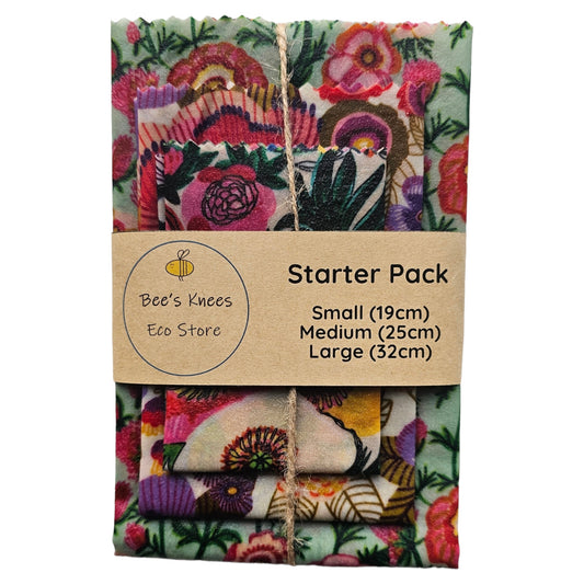 STARTER PACK Beeswax Wraps "Pansies & Poppies"