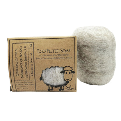 Eco Felted Soap - Colloidal Oatmeal & Marlborough Sea Salt with Bergamot Essential Oil